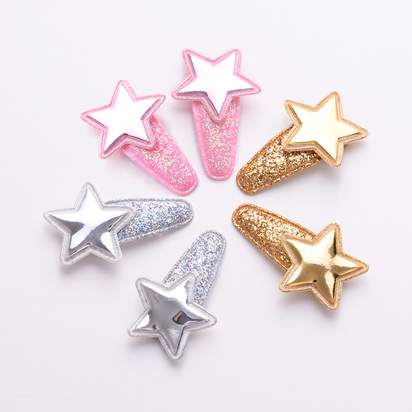 

Old Cobbler ETS001# Hair Accessories Baby Clip Five-pointed Star Flash Powder Plastic Spraying Color Droplet Shape Candy Girl, Pink