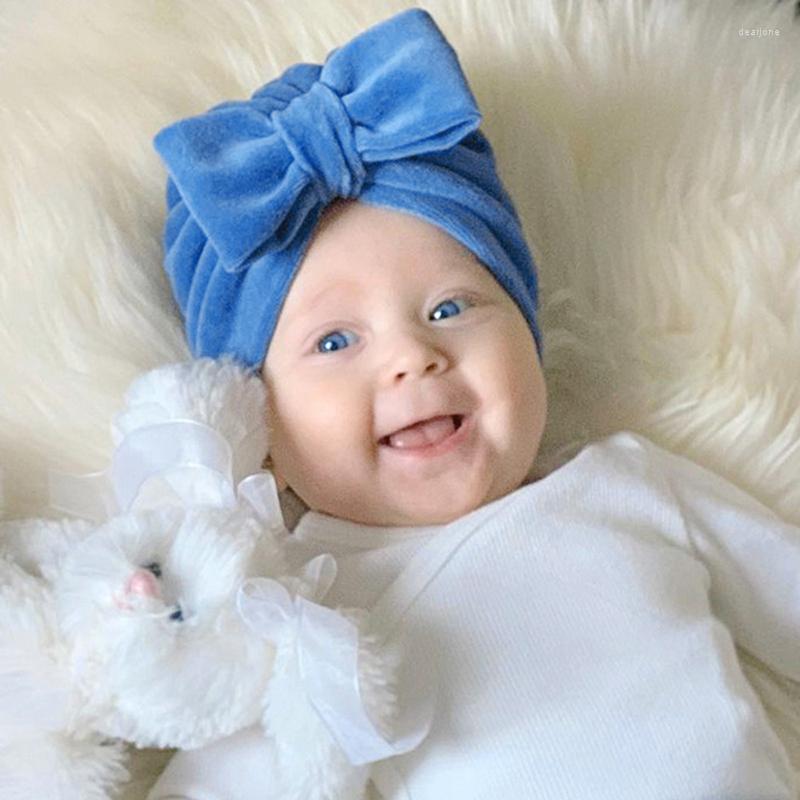 

Hats Diyalo Bowkont Baby Turban Headband Large Knot Soft Velvet Hairbands For Girls Born Infant Beanie Headwear, Pink