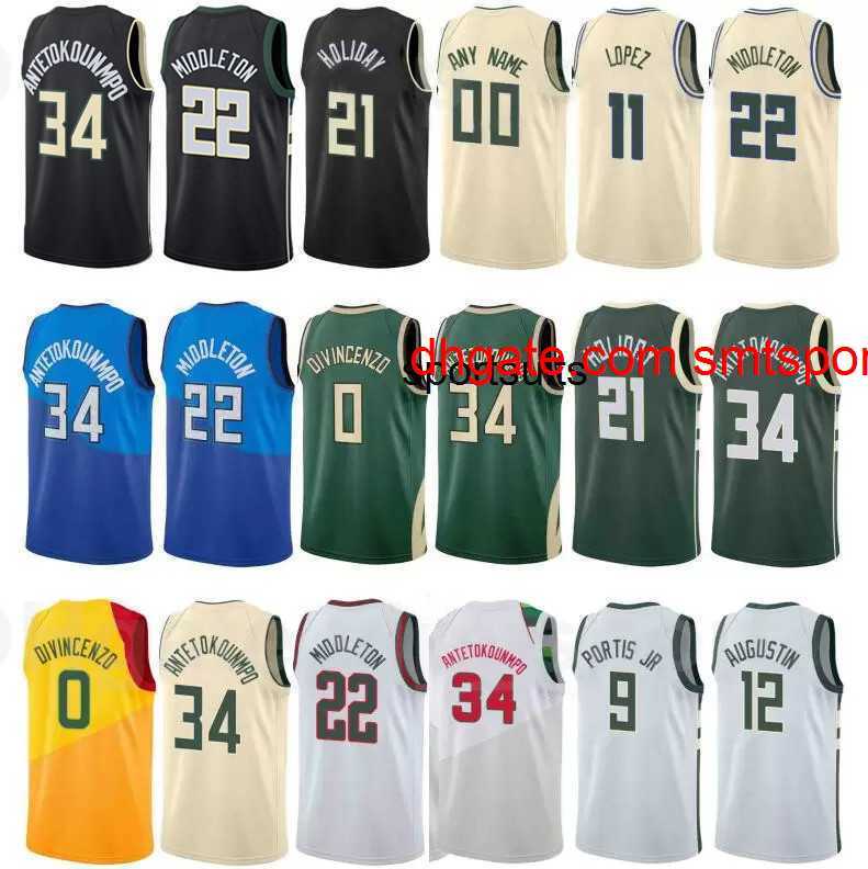 

Men's T-Shirts Antetokounmpo Basketball Jerseys Buck 21 Jrue Holiday 7 Grayson Allen 11 Brook Lopez 22 Khris Middleton 1 Oscar Robertson Connaughton Jersey, Color 4