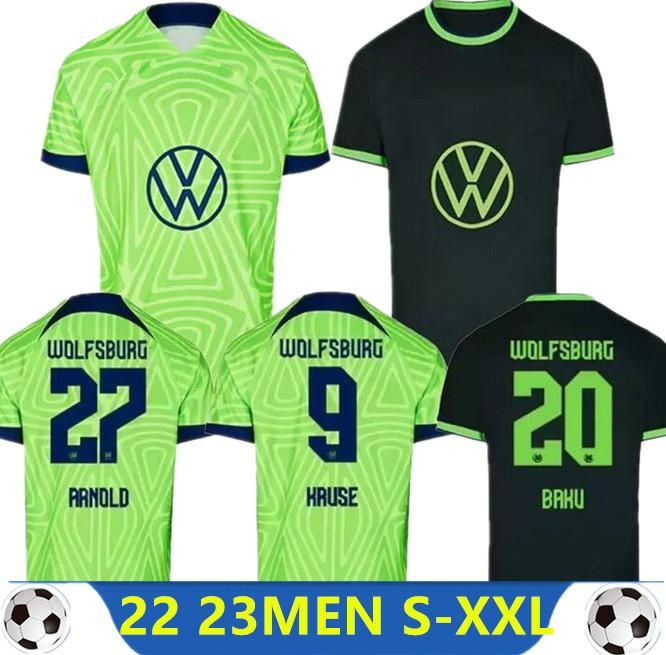 

22/23 Wolfsburg soccer jersey 2022 Home GINCZEK STEFFEN shirts Away ROUSSILLON MEHMEDI MBABU BROOKS ARNOLD WEGHORST football uniform, Black