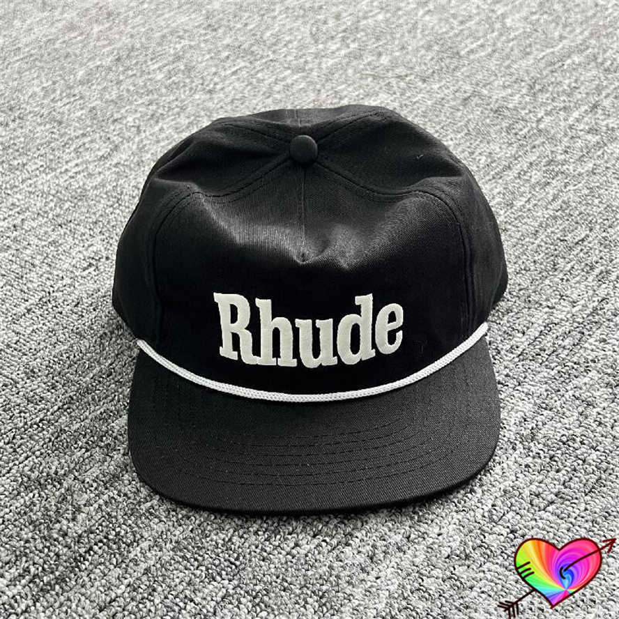 

Black Rhude Rh Hats Men Women Vintage Snapback Caps Heavyweight Embroidery White Rope Line Baseball Cap, Red
