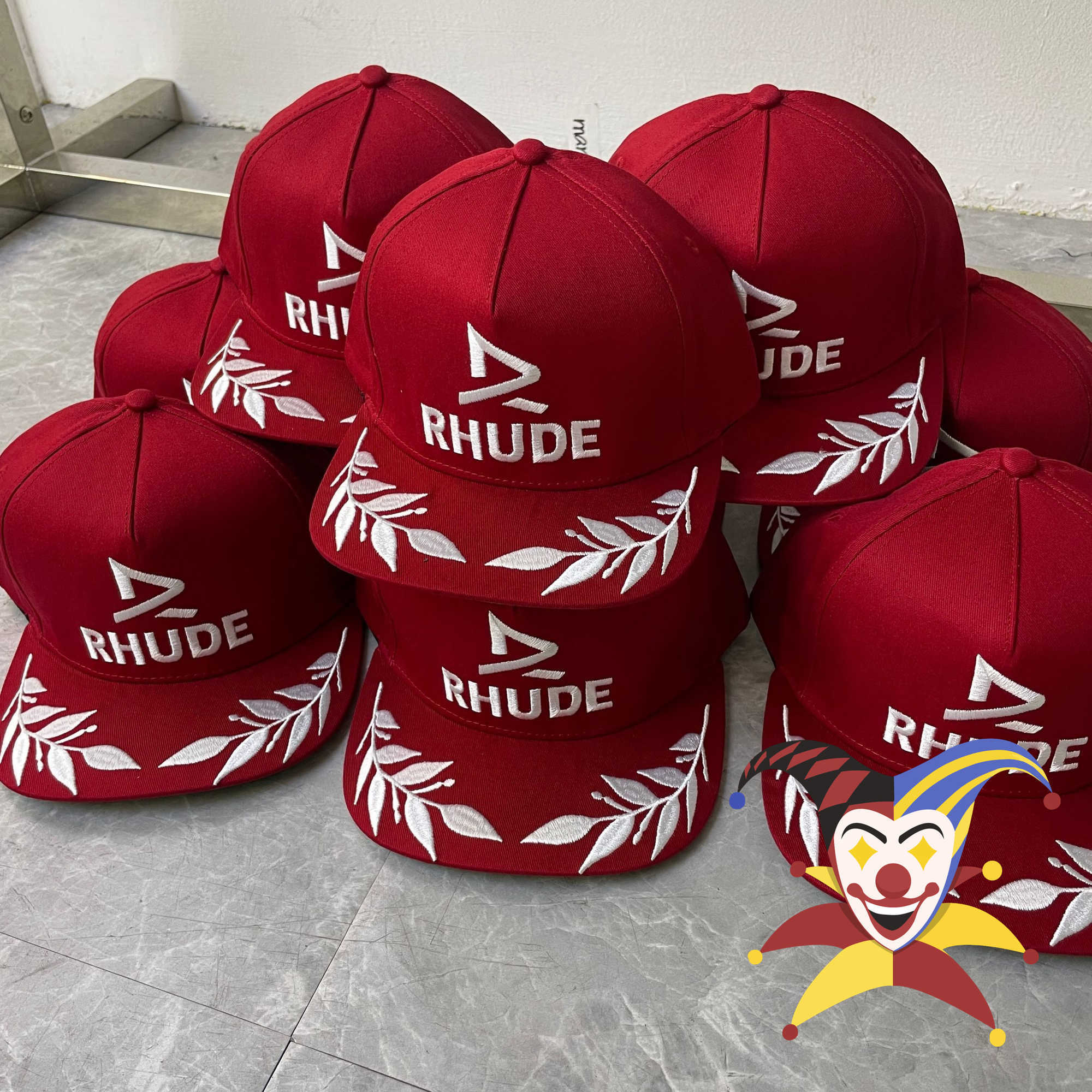 

Red Embroidery Rhude Baseball Cap Men Women Top Version Hat Adjustable Outdoor Sunscreen with Tags