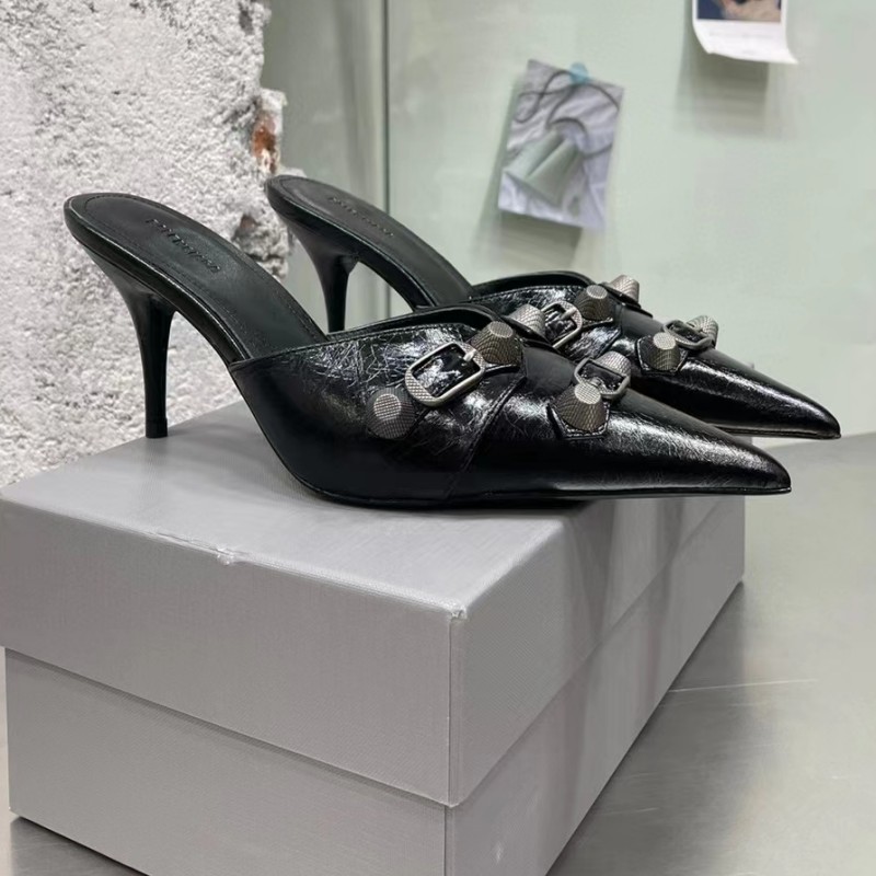 Fashion spring and autumn sandals women's cool butter leather ankle shoes pointed thin rivet high heels 9cm wedding dance design women's s
