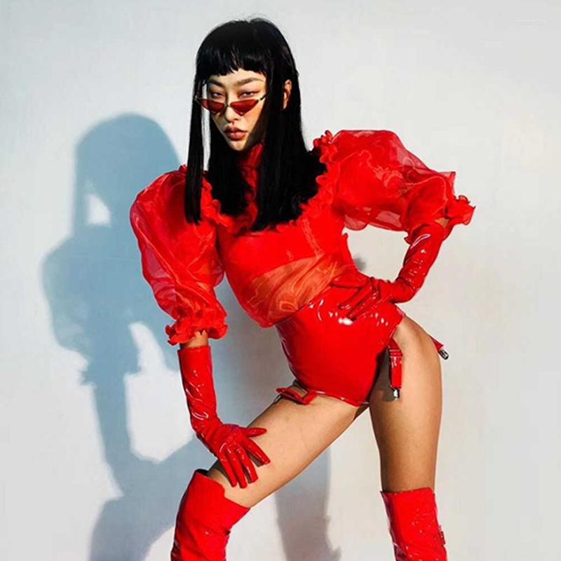 

Stage Wear Red Party Clothing Rave Outfit Drag Queen Costume Adult Nightclub Pole Dancer Clothes Singer Performance VDB3950, Tops-shorts-gloves