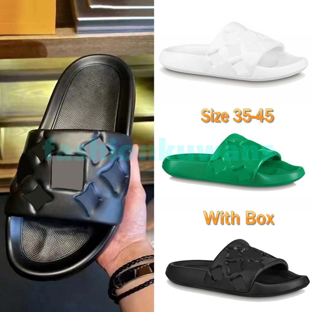 

Luxury Paris Slippers Designer Womens Rubber Slide Mens Waterfront Embossed Mule Fashion Women Slides Flat With OG Box Summer Sandals Beach Sandal Plus Size, Blue