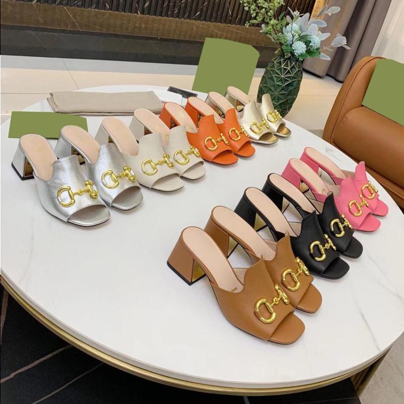 

Sandals Designer Sandals Square Toe Sandal Metal Buckle Mid-Heel Pumps Retro Block Heel High Heels Open Toe Slippers Women Slipper Tknwq