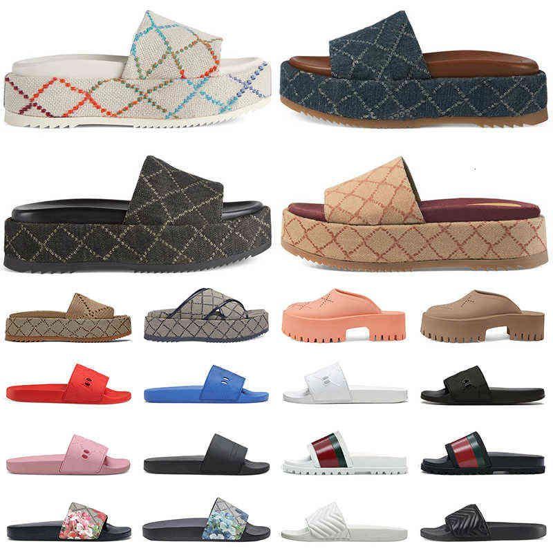 

Sandals 2022 men women platform slides luxury designer sandals Multicolor Black white blue maroon Brocade rubber slipper fashion Beach Qelu
