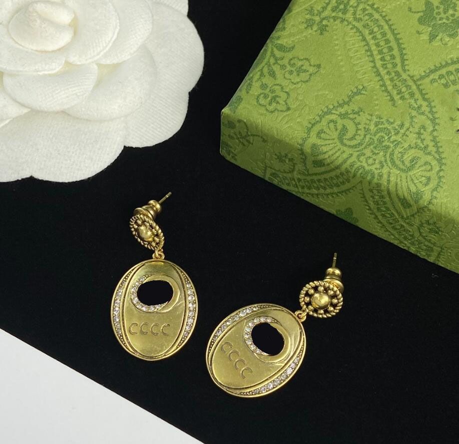 

Retro Ellipse Charm Dangle Earring Stud aretes Women Fashion Designer Letter Drop Eardrops for Female Party Wedding Jewelry Gift With Box