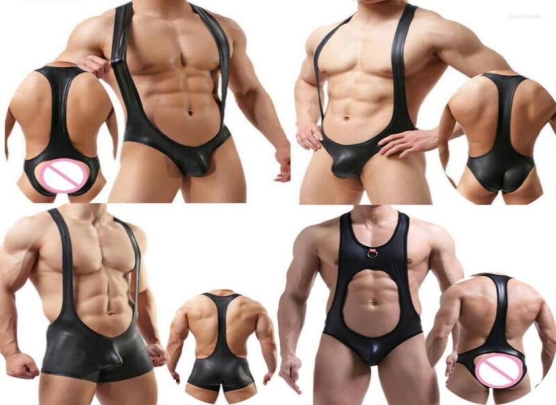 

Undershirts Gay Sexy Underwear Mens Lingerie PU Bodysuit Jockstrap Wrestling Singlet Leotard Jumpsuit Suspender Overalls37622564456298, Style5