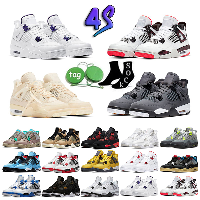 

Mens Jumpman 4 Basketball Shoes 4s Sail University Blue Red Thunder White Oreo Canyon Purple Black Cat Lightning Men Women Sneakers Trainers Size 12, 10