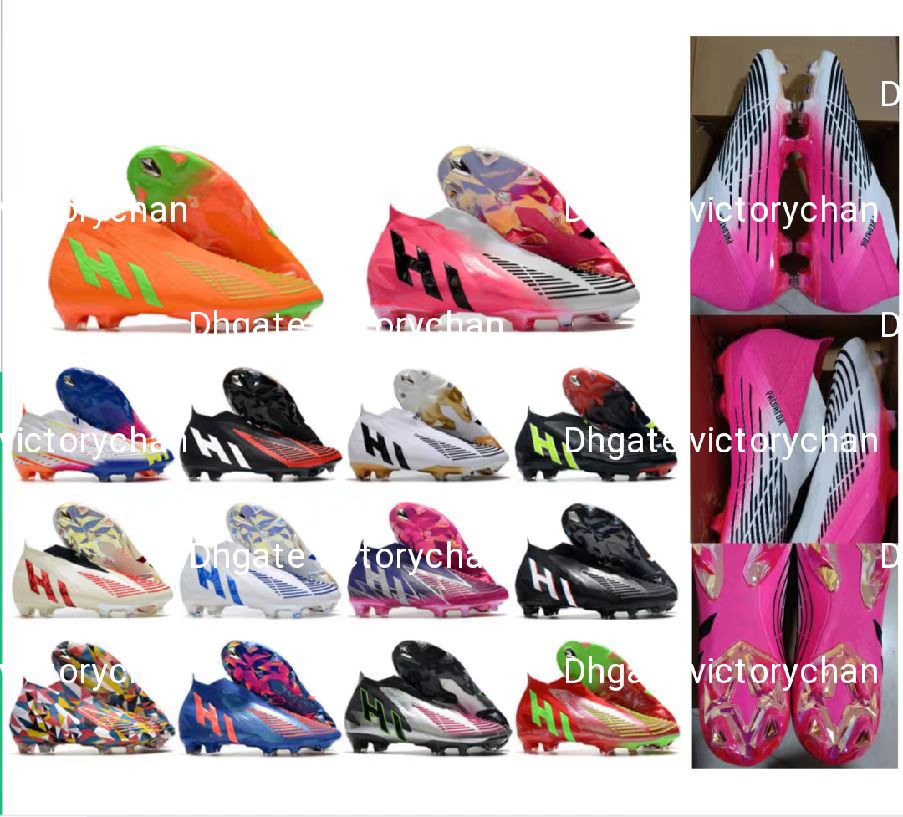 

Gift Bag Quality Football Boots Predator Edge Geometric FG Laceless Soccer Shoes For Mens Outdoor Leather Botas De Futbol Orange Red Black Football Cleats US6.5-11.5