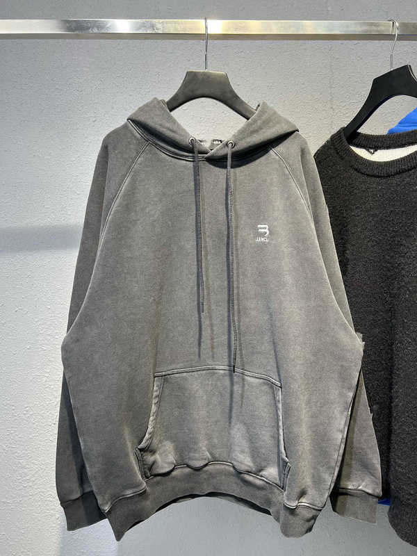 

Men's Hoodies Sweatshirts High edition autumn and winter B family double hook embroidery men's women's loose hooded fleece pullover hoodies RIEZ, Black