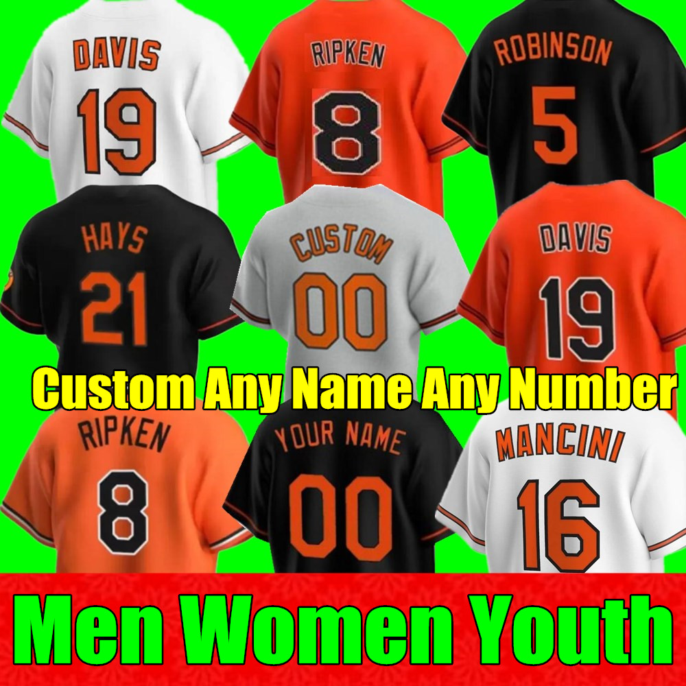 

2023 S-4XL Custom Adley Rutschman Jersey Ryan Mountcastle Cedric Mullins Anthony Santander Gunnar Henderson Cal Ripken Orioles Jorge Lopez Austin Hays, As shown in illustration