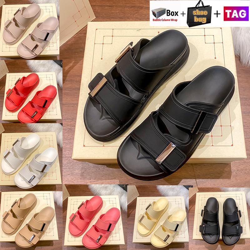 

With Box Fashion MCqueens Hybrid Rubber Slide Luxury Slippers Designer Women Flat Heel Slides Summer Indoor Outdoor Sandals Beach Sandal Coral Tea HM, No.5- black