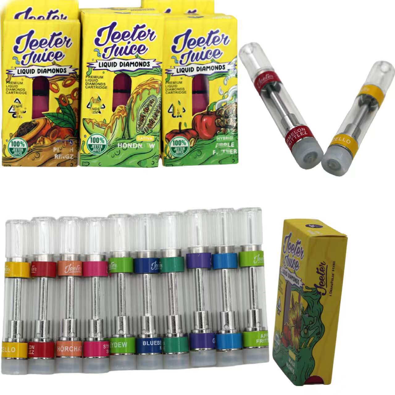 

10 colorJeeter Juices Atomizers Empty Vape Pen E cigarettes Cartridges Packaging 0.8ml 1.0ml M6T Thick Oil Hole Ceramic Coil Carts 510 Thread