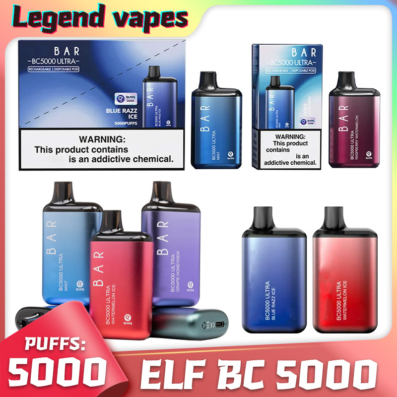 

Bar BC5000 Ultra with Valid Security Code Disposable Rechargeable box Cigarettes 650mAh 13ml per-filled Cartridges Pod bars 5% nic 15 flavor Vaporizers Bar 5000