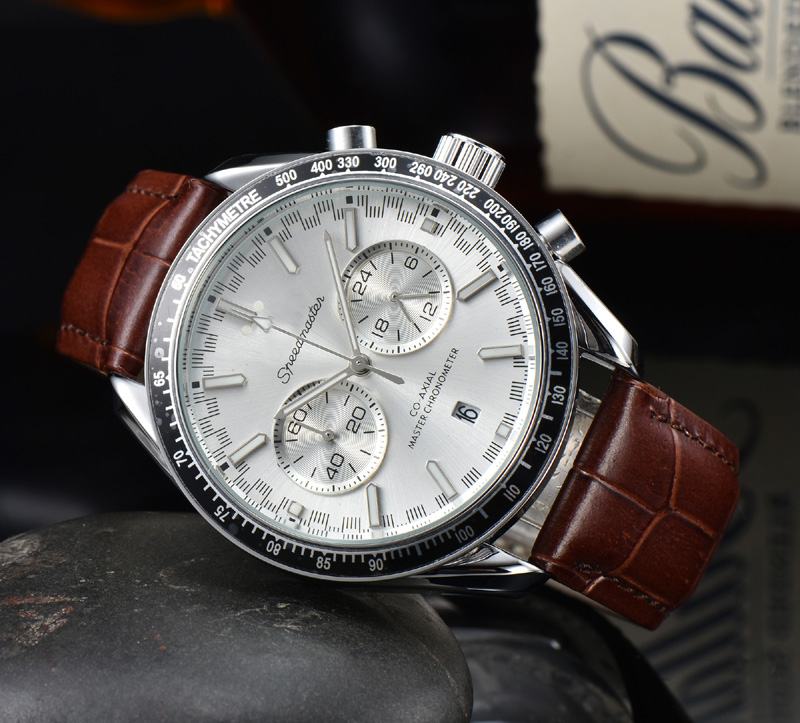 

Omeg Wrist Watches for Men 2023 New Mens Watches All Dial Work Quartz Watch High Quality Top Luxury Brand Chronograph Clock black Leather watch band Men Fashion kk04, 02