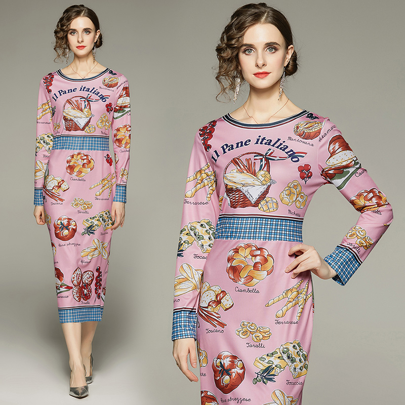 

2023 Sexy Slim Bag Hip Pink Dress Long Sleeve High Street Print Skinny Women Designer Dresses Fashion Style Spring Autumn Office Ladies O-Neck Sweet Casual Frocks, Leopard print