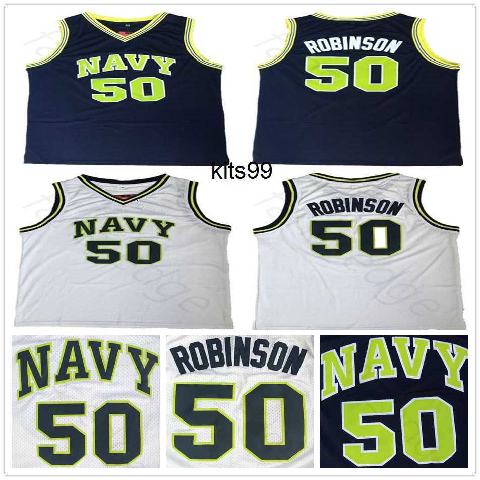 

NCAA Naval Academy David #50 Robinson Basketball Jerseys NAVY USNA College Blue White David Robinson Stitched Jersey Shirt
