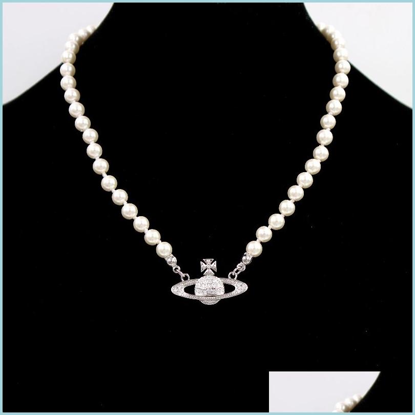 

Pendant Necklaces Designer Vivian Empress Dowager Pearl Chain Princess Necklace Punk Satellite Cavicle Jewelry Drop Delivery Pendants Dh0Al