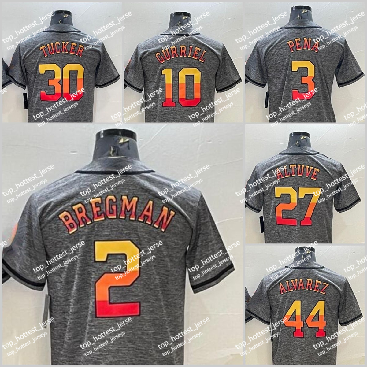 

New Jose Altuve 2 Alex Bregman Baseball Kyle Tucker 10 Yuli Gurriel Jeremy Pena 44 Yordan Alvarez Mens Baseball Jerseys Rainbow Hemp Grey, Men jersey