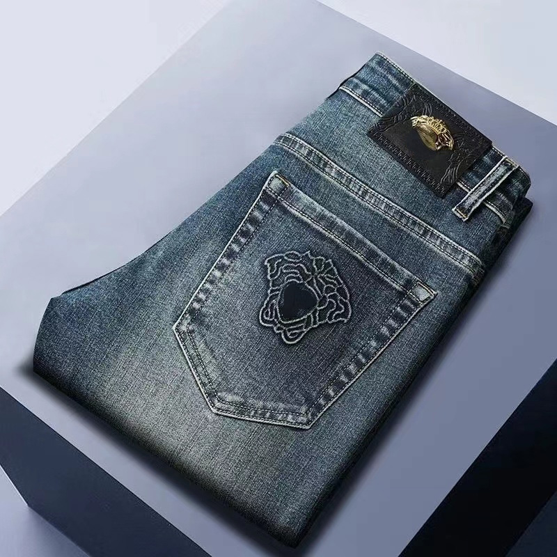 

Men's Jeans DesignerMens loose jeanss vers designer pants business casual long medusa gold-plated button man sweatpants baggy jeans for men OK8O, Blue