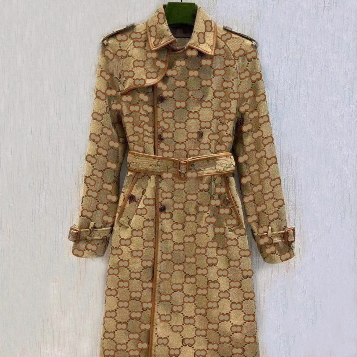

B898 Autumn womens trench coats designer luxury Women Windbreaker Double G jacket Loose Belt Coat Female Casual Long Trenchs Coat, Brown