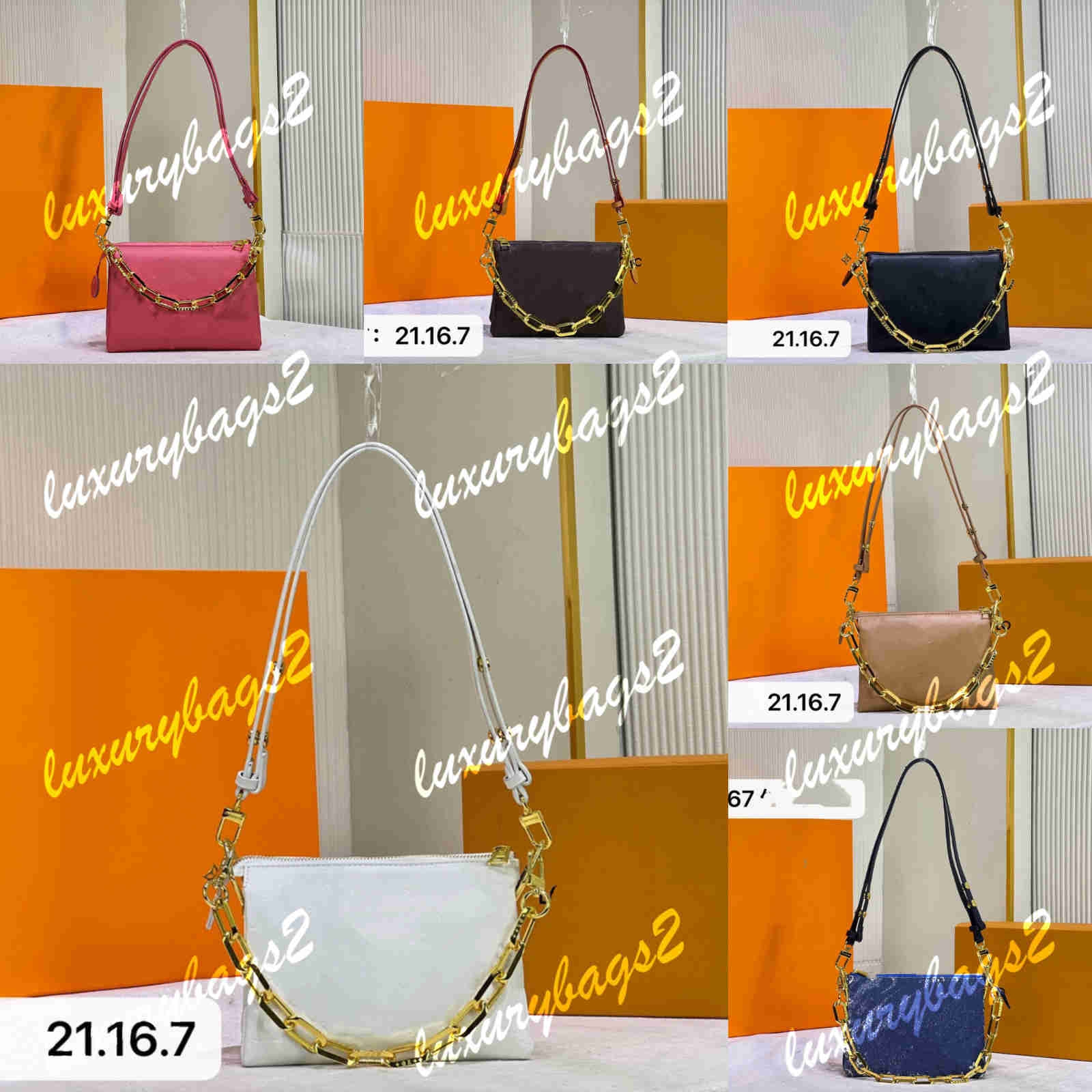 Totes Fashion Messager Coussin Sac Femmes Sacs à bandoulière 21 cm Véritable sac à main en cuir totes d'épaule Logo Logo 59598 Chaîne Small Cross