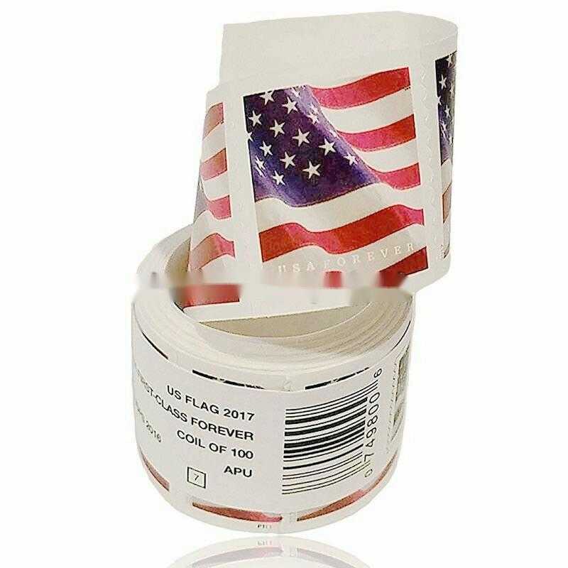 

2017 Forever USA Flag Roll Of 100 First Class Mailing Wedding Engagement Office Envelopes Postcard Mail Supplies, Stamps