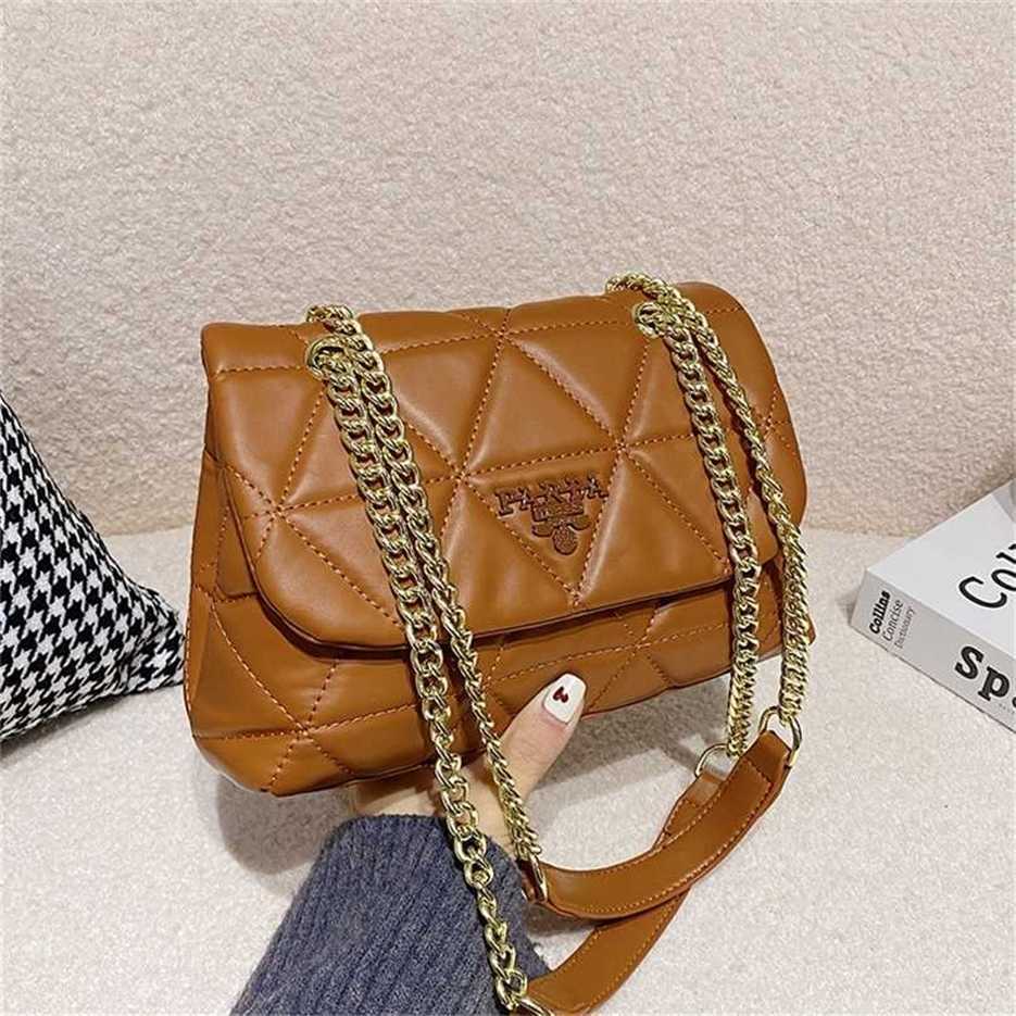 

80% Off Handbags Online USA Handbag chain women's version solid color soft leather rhombic lattice embroidered thread Messenger single sales, Black3