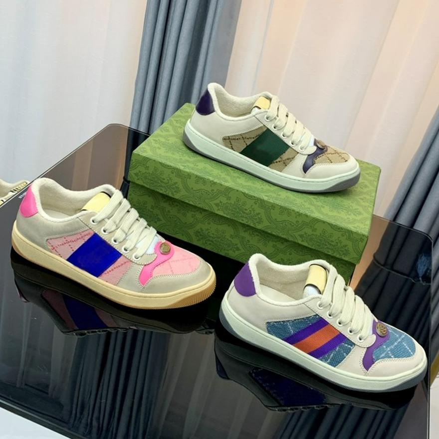 

With Box Designer Sneakers GGity Shoes Designer Stripe Shoes Fashion Screener Dirty Leather Lace-up Tennis Shoe Fabric Low Top Canvas Spo kD