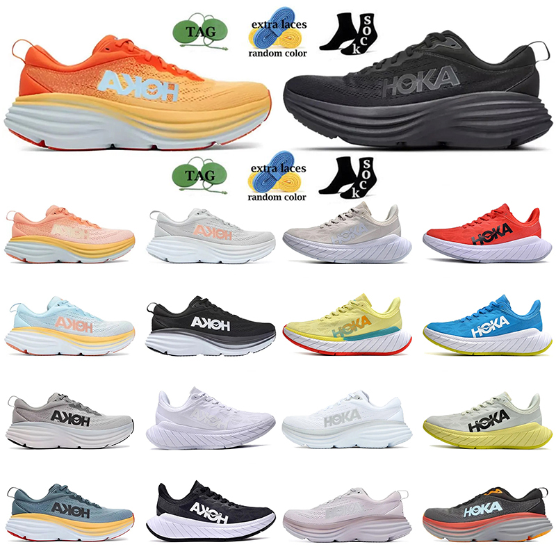 

Hoka Running Shoes Men Women Sneaker Bondi 8 New Fashion Jogging Athletics Triple Black Floral Shell Coral Peach Carbon x 2 White Absorption Designer with Socks 36-45, Item#10 shark skin harbor mist