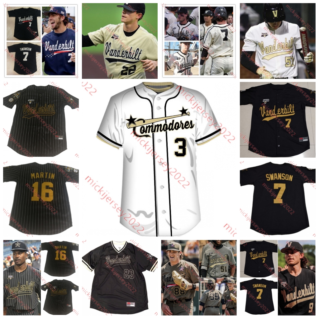 

Walker Buehler Dansby Swanson Vanderbilt Commodores Baseball Jersey Custom Stitched J.J. Bleday Kumar Rocker Ethan Paul Philip Clarke Mens Youth Vanderbilt Jerseys, White retro