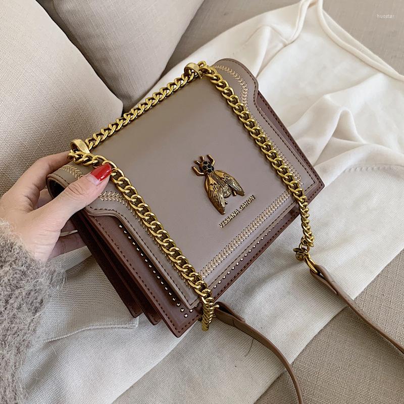 

Evening Bags Women Handbag 2023 Retro Bee Female Shoulder Bag Simple High Quality Leather Designer Crossbody, Black