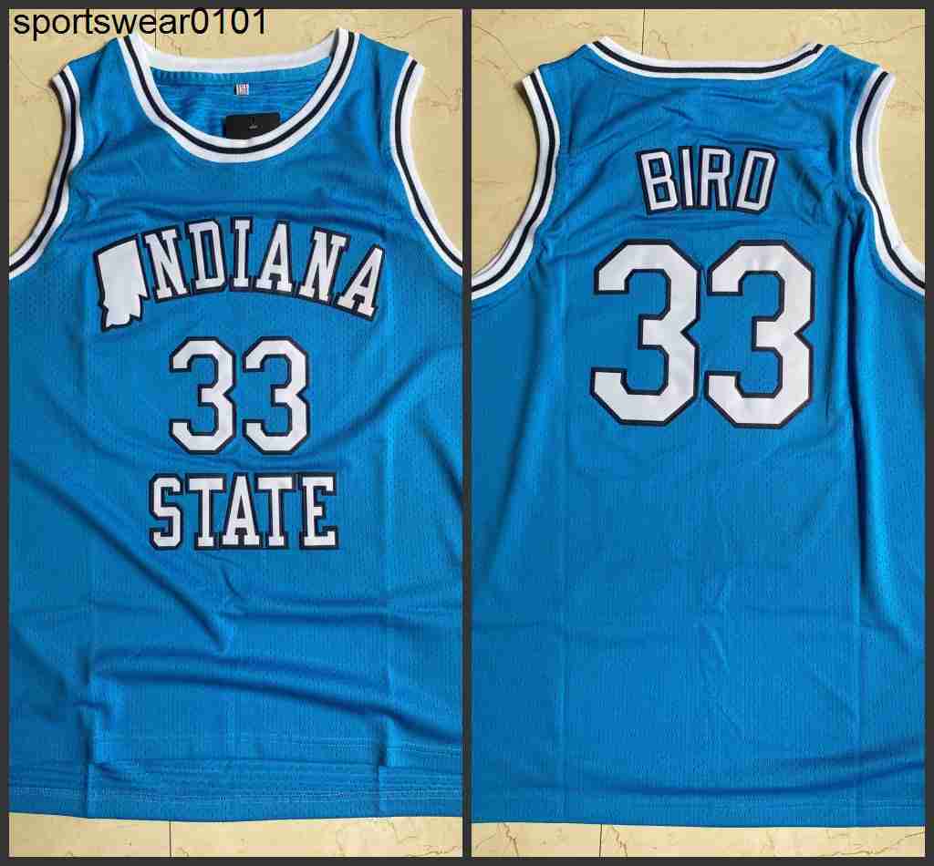 

Mens Indiana State Sycamores #33 Larry Bird Blue College Basketball Jersey