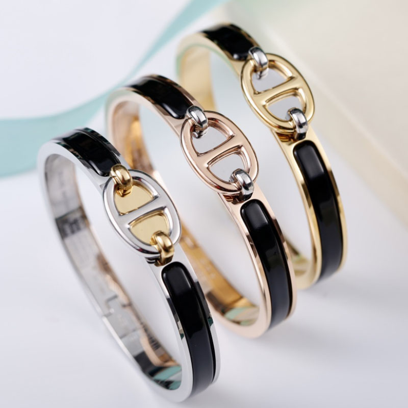 

Enamel clic bangle for women charm bracelets mini size 18k gold rose gold