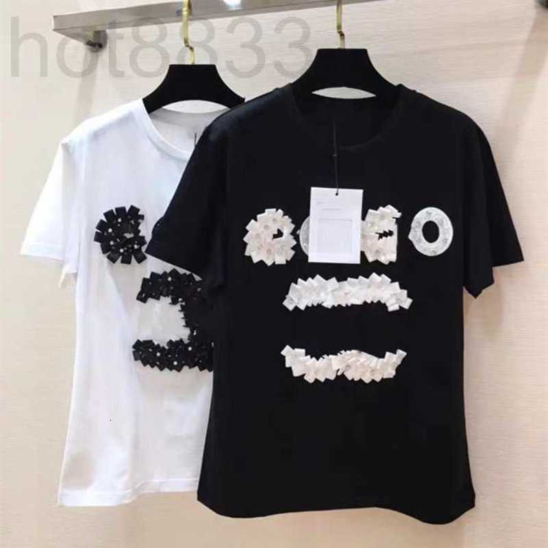 

Women' T-Shirt Designer summer new heavy hand-woven ribbon stud three-dimensional pattern loose versatile short-sleeved T-shirt blouse ZSM1, Black