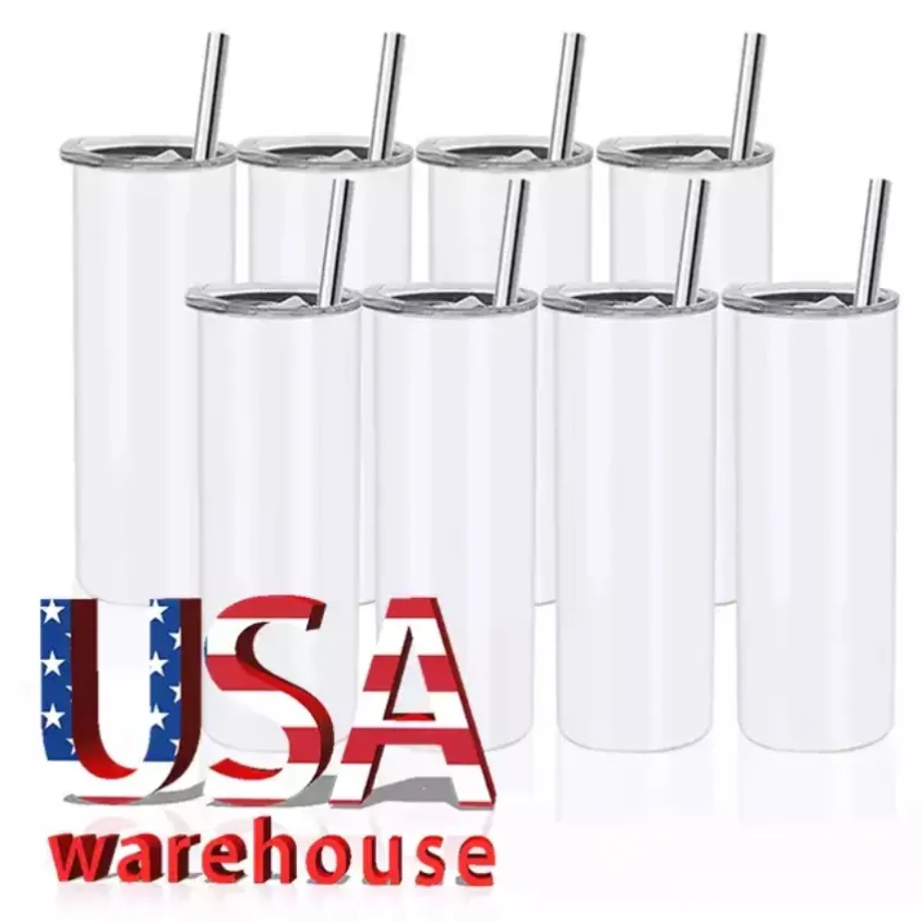 

USA Local Warehouse 2 Days Delivery Sublimation Tumblers 20 oz Stainless Steel Portable Coffee Tea Mugs Insulated Water Bottles, White