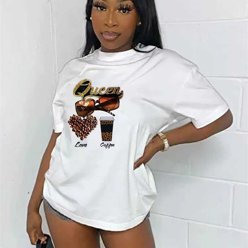 

Plus Size 3xl 4xl 5xl Womens T-shirt New Short Sleeve Top Letter Print Crew Neck Sweater, Brown k2026