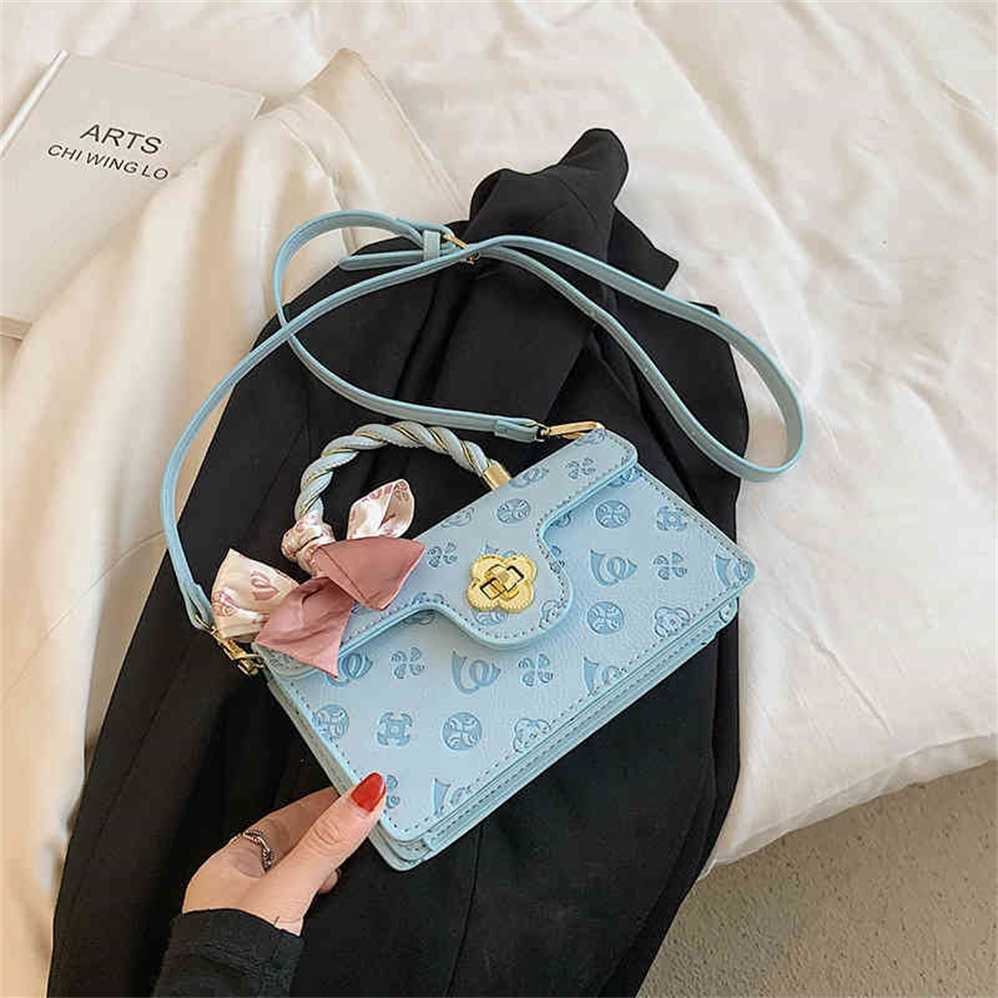 

Designer handbag Store 70% Off Handbag women's sweet Messenger embossed pink silk scarf portable small square sales, Blue7