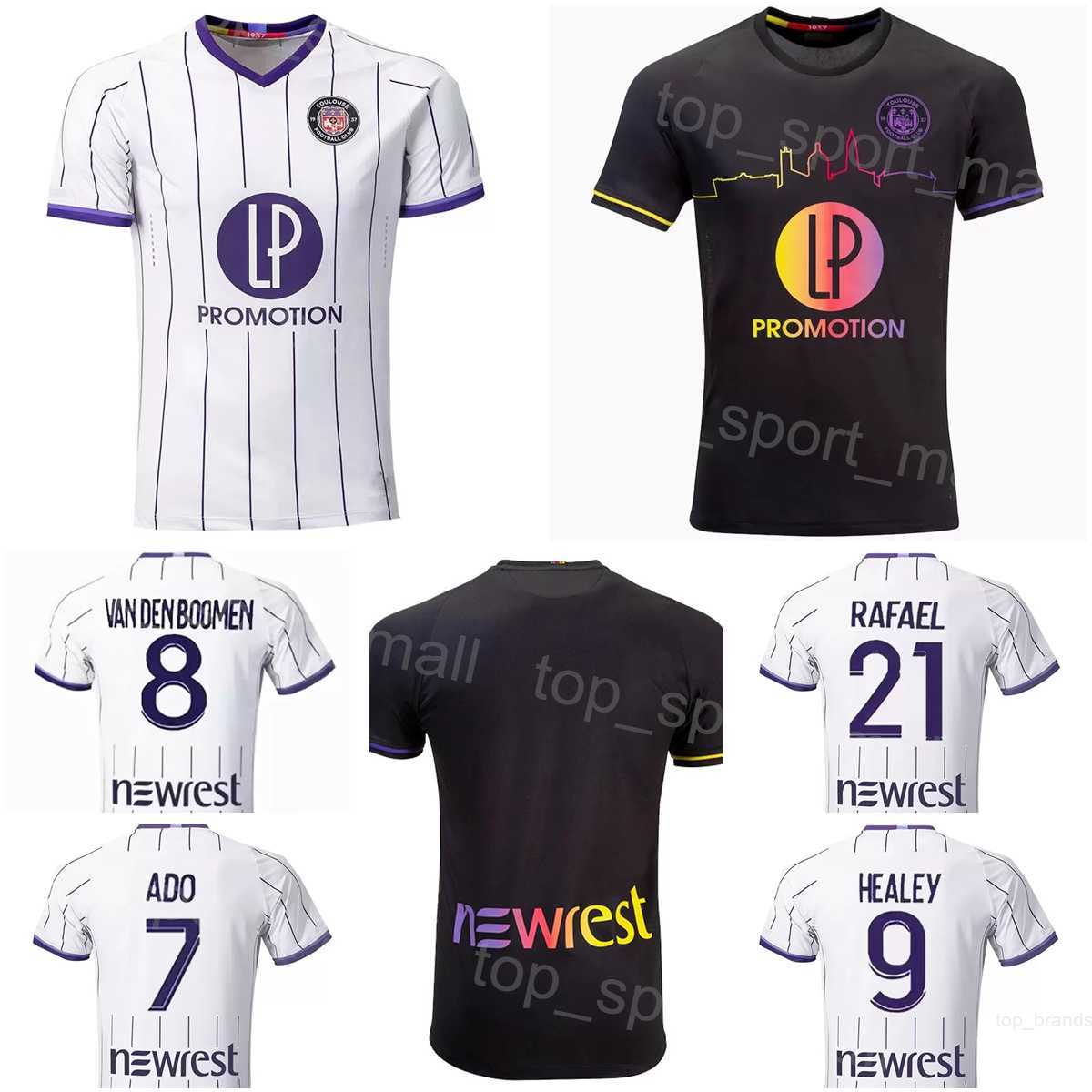 

22-23 Club Toulouse Soccer Jersey 27 DALLINGA 21 RATAO 9 HEALEY 4 ROUAULT 2 NICOLAISEN 17 SPIERINGS 8 BOOMEN 30 DUPE 3 DESLER 3 ABOUKHLAL Football Shirt Kits Black White, With patch