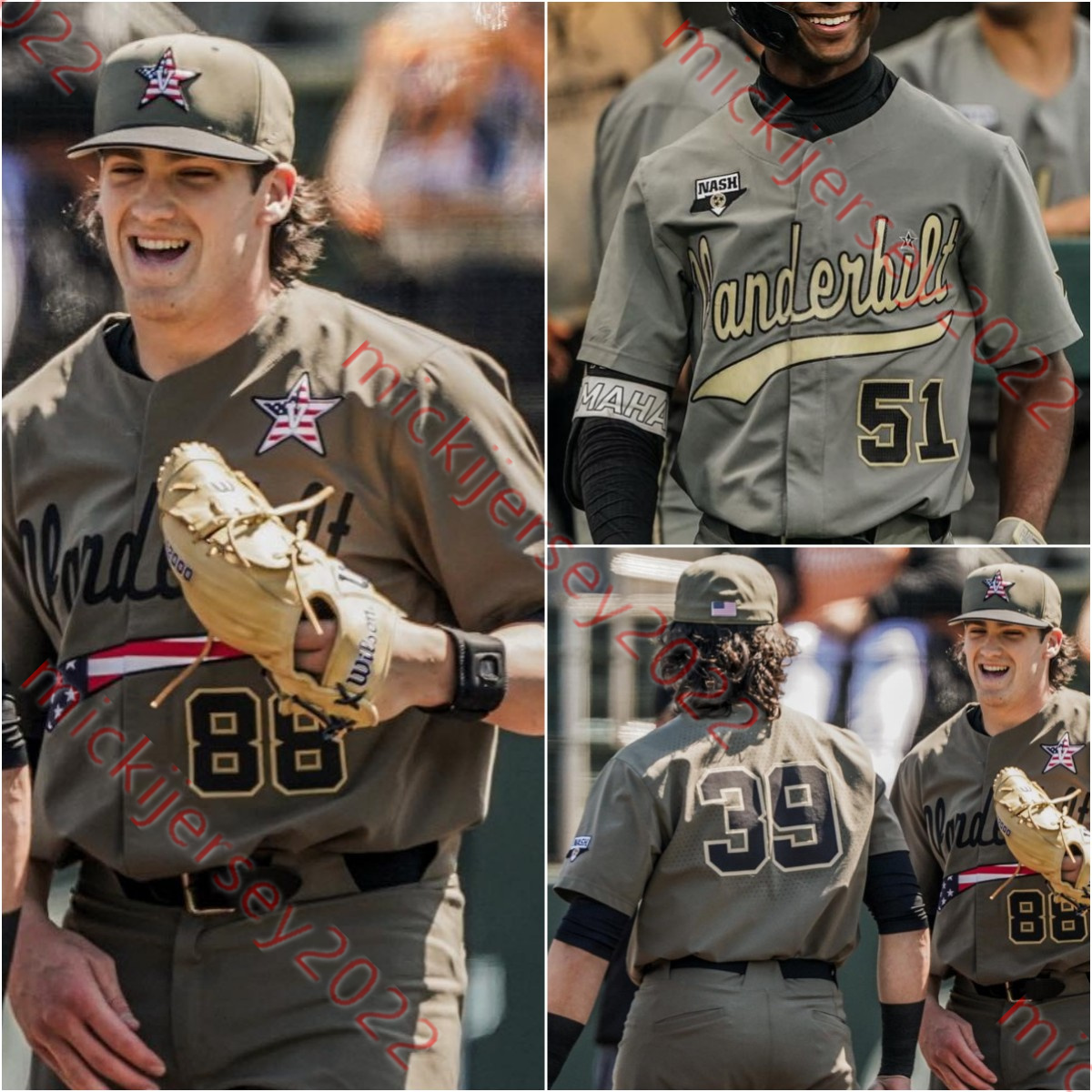 

James Baseball Custom Stitched Vanderbilt Commodores Jersey Jack Bulger Tate Kolwyck Chris McElvain Carter Holton Devin Futrell Patrick Reilly, Grey