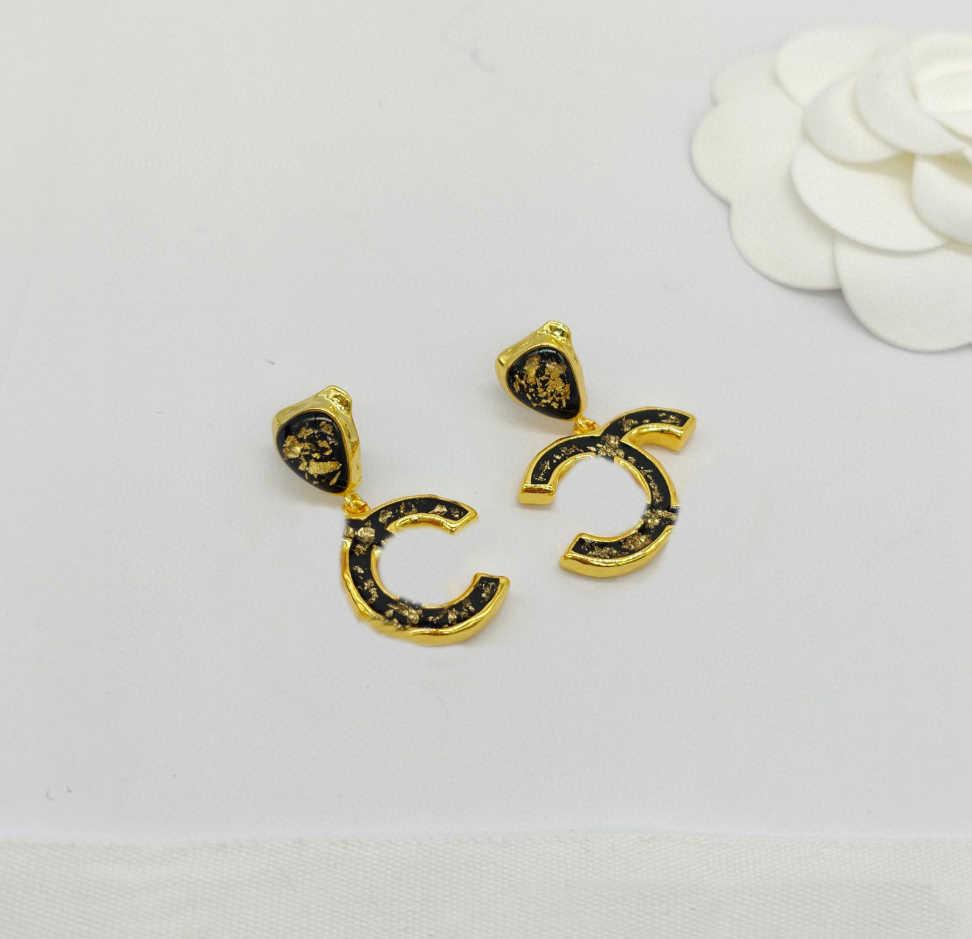 

2023 Luxury quality drop earring with black color in 18k gold plated have box stamp Pendant necklace PS7557A