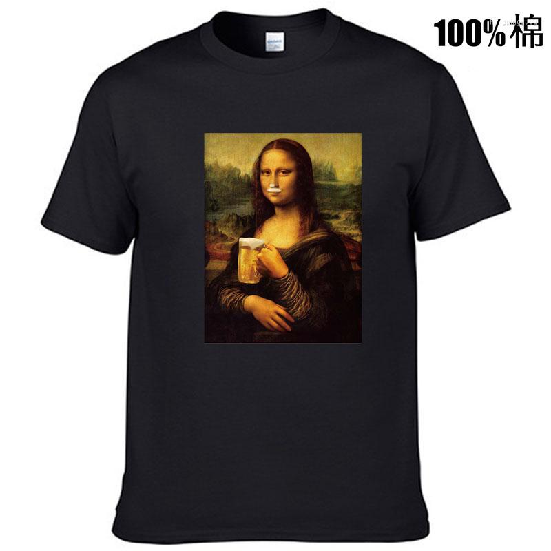 

Men's T Shirts Men's High Quality Cotton Casual Funny Mona Lisa Beer Print Shirt Loose O-neck Men Short Sleeve T-shirt Male Tee Tops, Navy blue