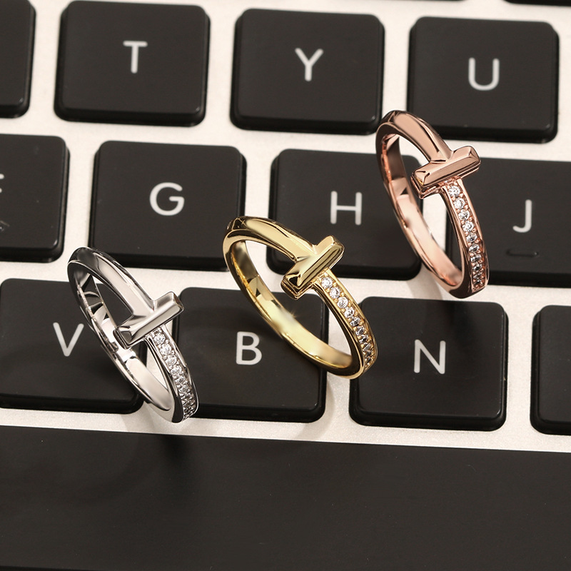 

Fashion jewelry for women deluxe belt diamond ring t letter ring gold silver rose gold christmas valentine gift