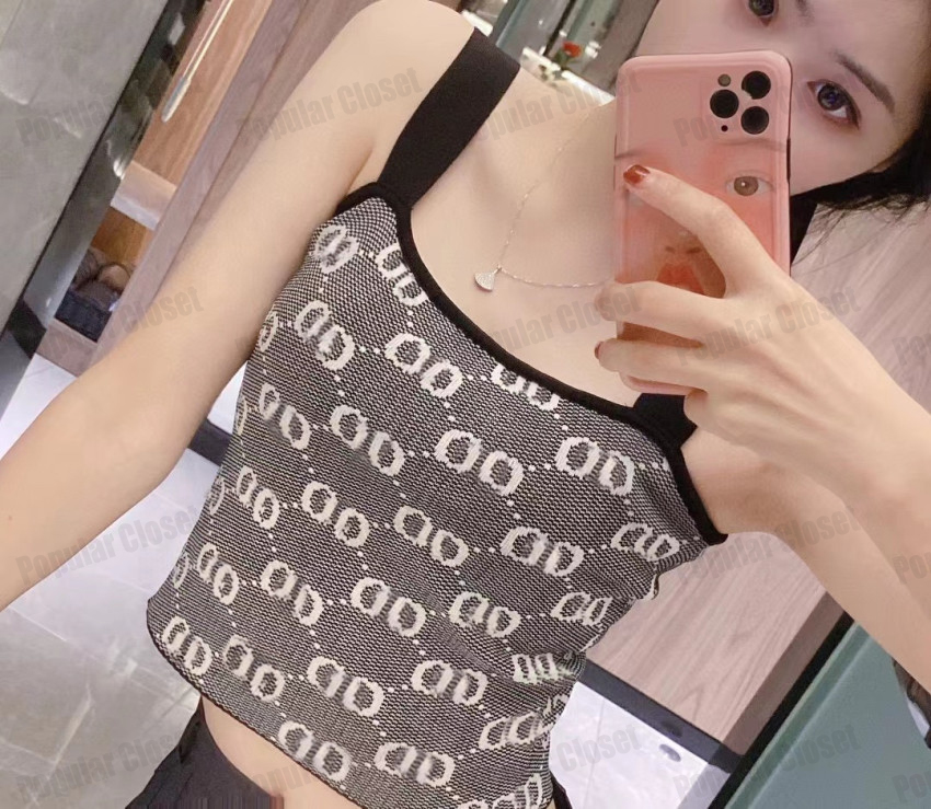 New Womens Tank Top Beach Summer Wool Blend Belly Button Vest Brand Letter Wear Coats Inside Outside Fashions Tees Clothes SML