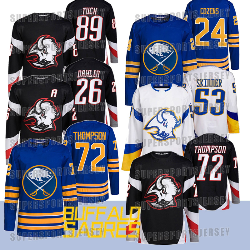 

Sabres Hockey Jerseys Buffalo Tage Thompson Rasmus Dahlin Alex Tuch Jeff Skinner Dylan Cozens Victor Olofsson Jack Quinn JJ Peterka Owen Power, 2023 third