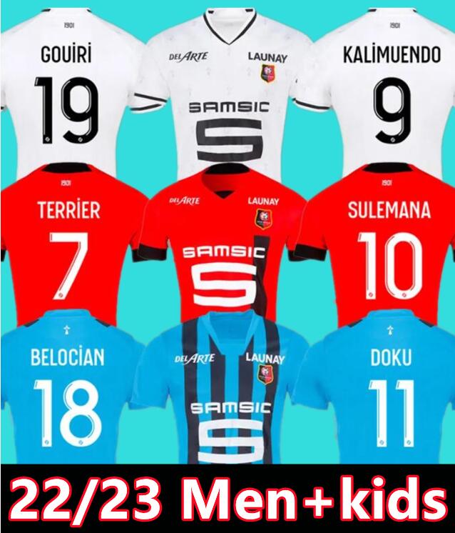 

22-23 Stade Rennais soccer jerseys away third Rennes 120th 2022 2023 AGUERD BOURIGEAUD TERRIER DOKU LABORDE SANTAMARIA men kids kit sock sets 3rd football shirt, Adult