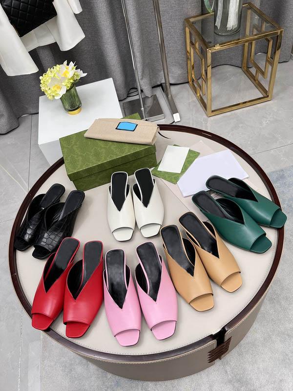 

With Box Women's Slippers Sandals mid-heel open-toe pump light pink leather Slipper metallic mid-heel Sandal Summer Designer Luxury Fashi fZ, #19