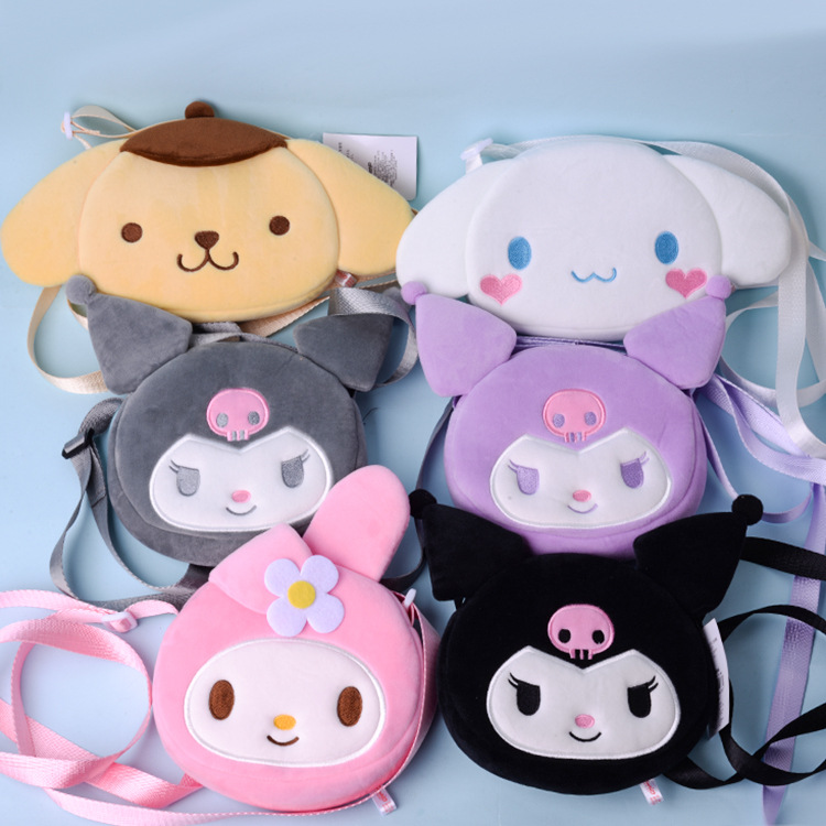 

Sanrio Cute Kuromi Cinnamonroll Plush Messenger Bag Kawaii Adorable Plush Backpacks Soft Stuffed Storage Bag Coin Purse